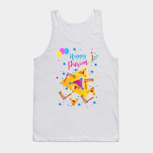 Purim Festival Kids Party Gifts Basket with Hamantaschen cookies, gragger traditional symbols. Jewish Holiday Tank Top